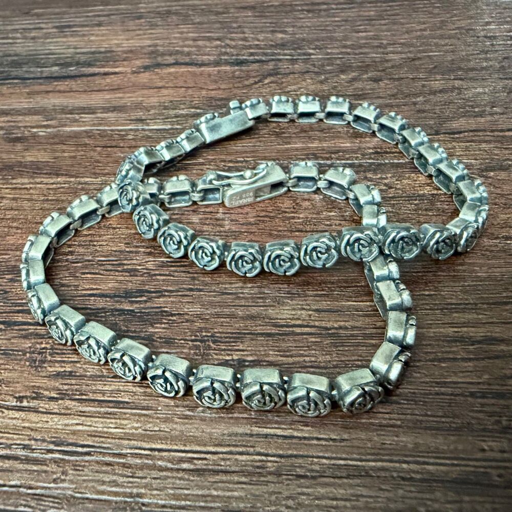 2 Matching PZ Israel Sterling Silver Rose Tennis Bracelet 7" 925 Women's Flowers